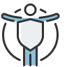 Flexible Universal Life Icon - generic person with arms outstreached wearing a large shield